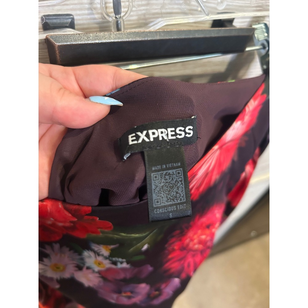Express Conscious Edit Floral One Shoulder Tie Waist Crop Top Blouse Small - Picture 5 of 5